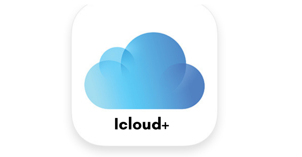 "Apple iCloud+ logo with icons representing privacy and cloud storage features"