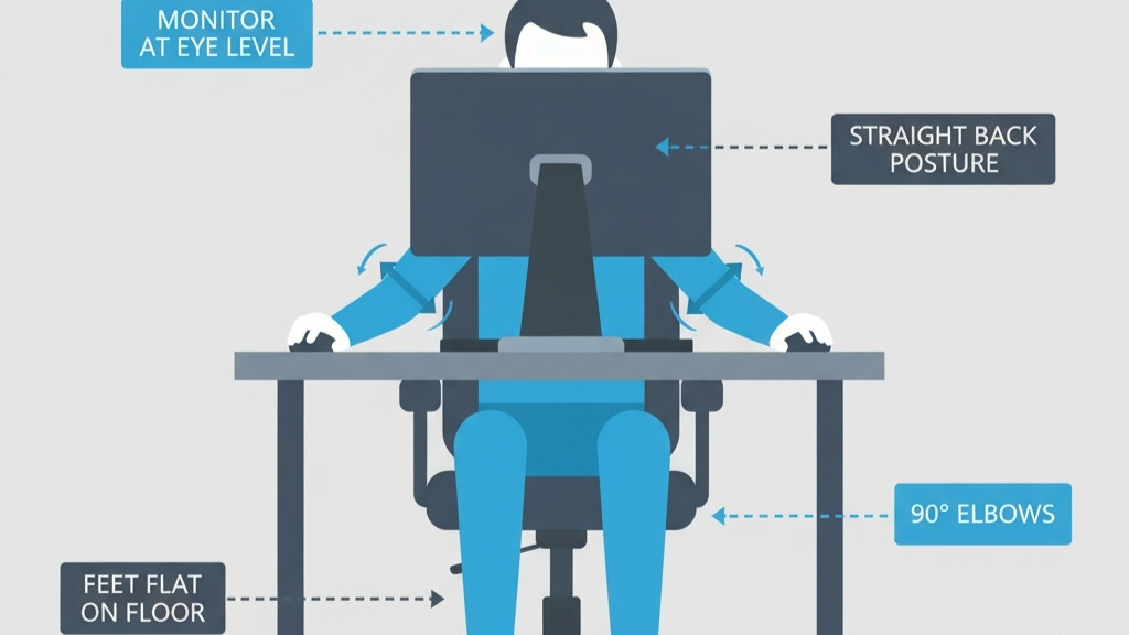 ergonomic gaming desk setup guide diagram