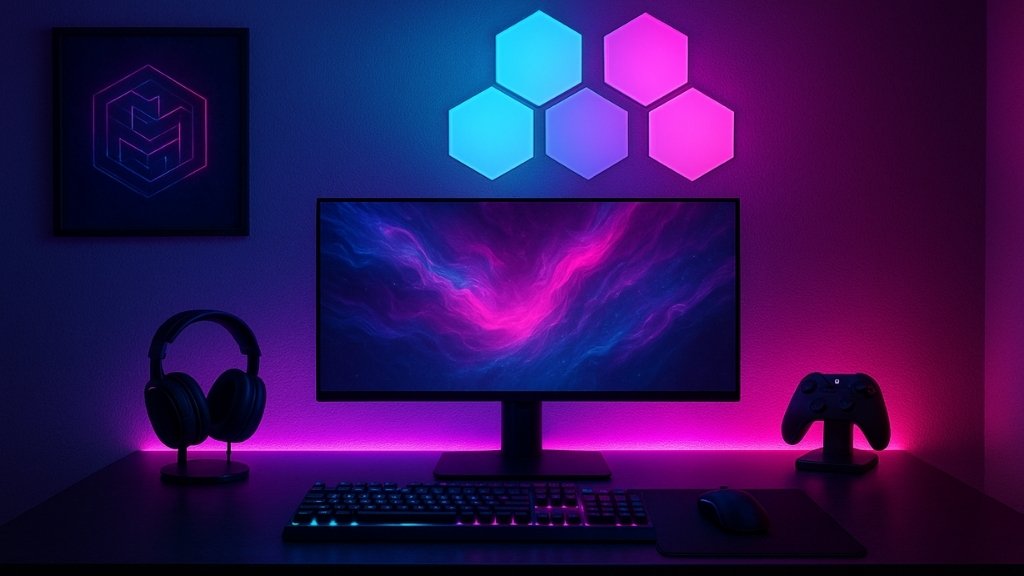 customized RGB gaming desk setup with themed lighting