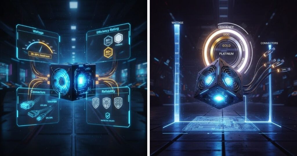 Power Supply (PSU) — Wattage, Efficiency, Connectors